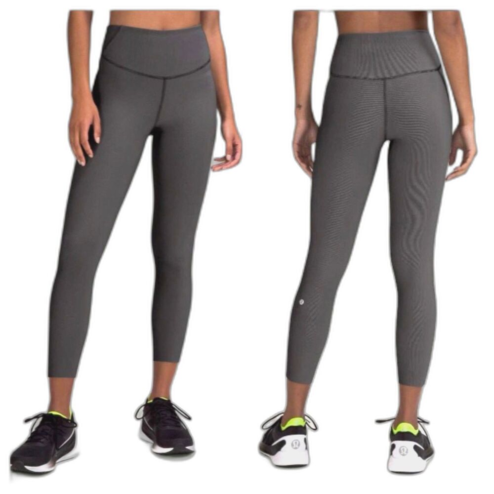 Lululemon Base Pace High-Rise Tight 25" Stripe Ribbed Black Gray EUC size 4